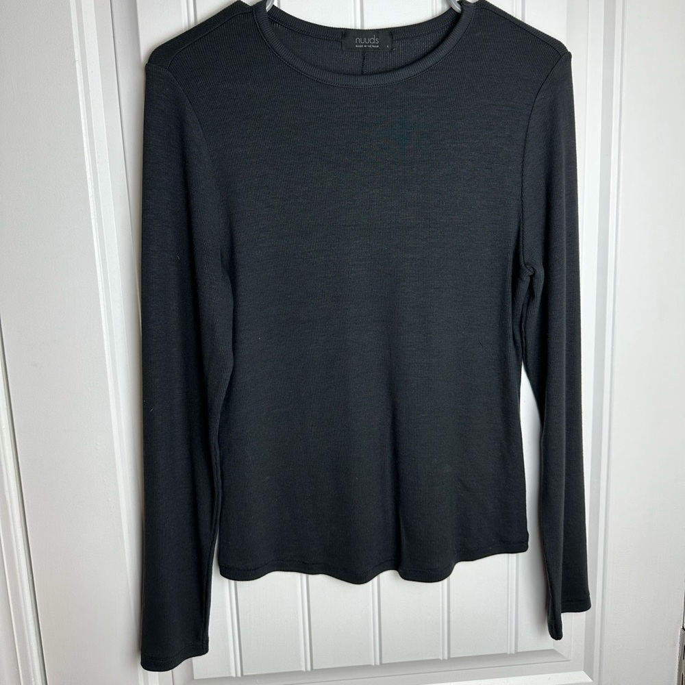 Nuuds Slinky Rib Long Sleeve Ribbed T Shirt Size Large - Black - EUC
